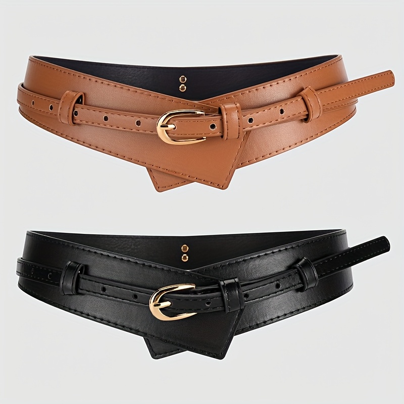 TEMU Ckiruv Women's Versatile Leather Belt - Stylish Waist Cincher With Dual-use Feature, Casual Outfits Like Skirts, Jackets, And Sweaters, Vintage