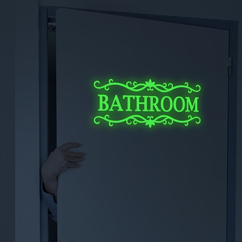 TEMU 1pc Glow-in-the-dark Bathroom Door Sign, Luminescent Vinyl Wall Sticker, Night Visibility, Home Decor, Wall-mounted Safety Guidance, Aesthetic Home Decoration, Room Decor, Beautify Your Home