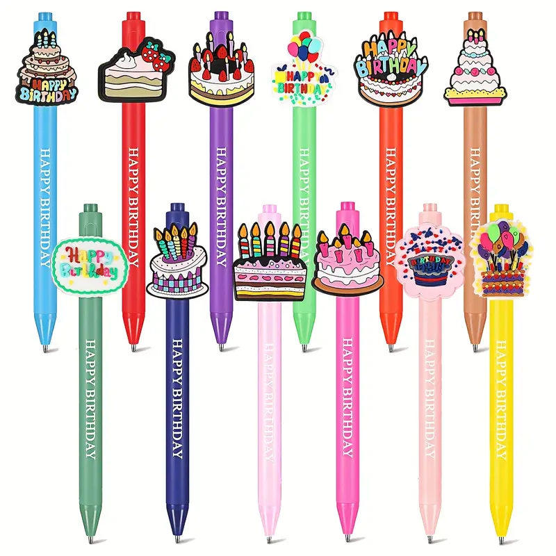 12pcs cute animal happy birthday pens cartoon pens funny pen writing ballpoint pens retractable black ink pens birthday party gifts for students office supplies school stationery Product details 0