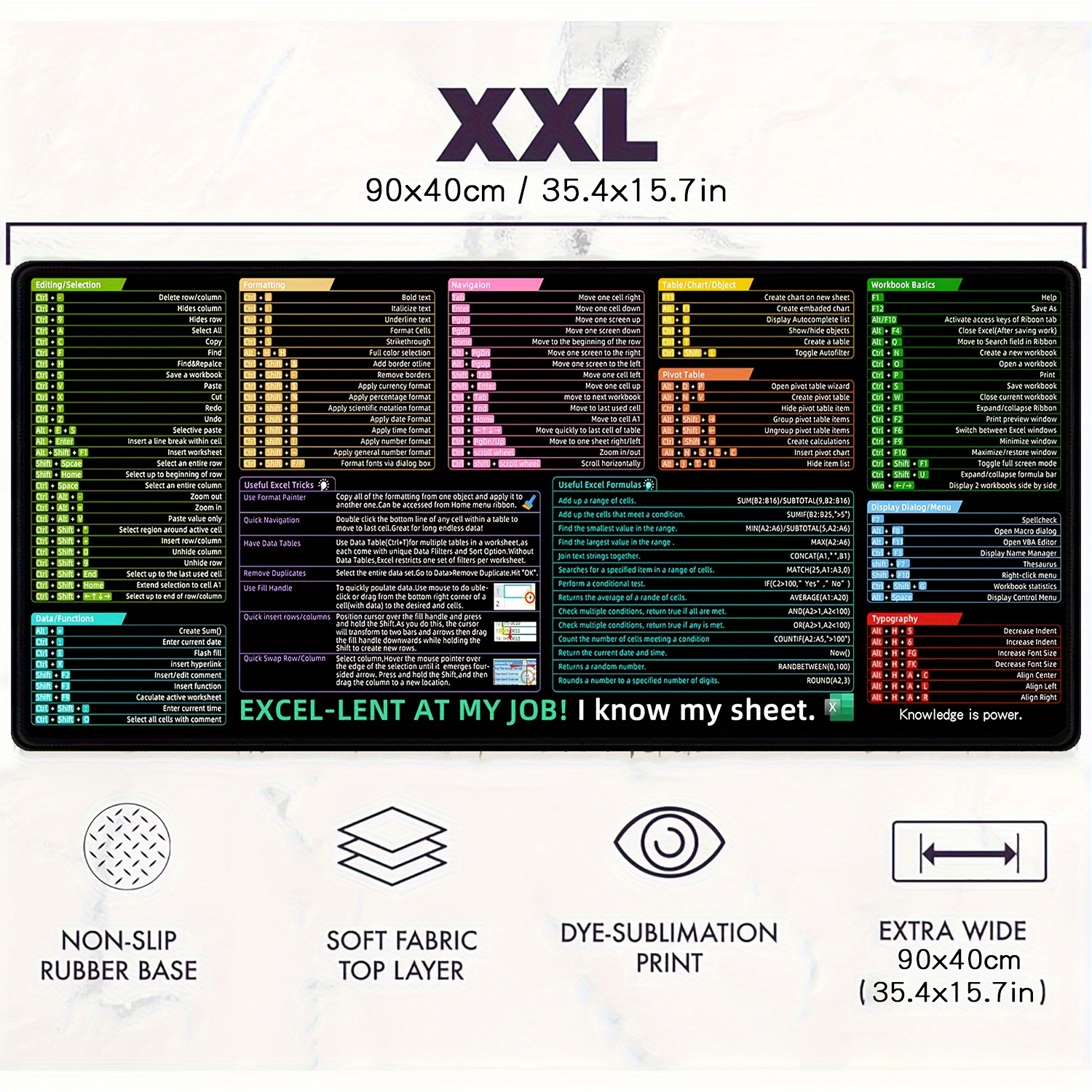 Excel Tapis De Souris Avec Raccourcis, Tapis De Souris Excel