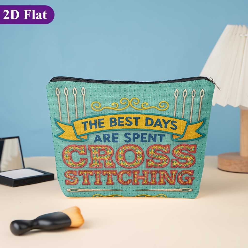 TEMU Cosmetic Bag 1pc, Cross Stitching Best Days, Stylish Zippered Wallets, Work Snack Bags, Skincare Product Organizers, Double-sided Printed