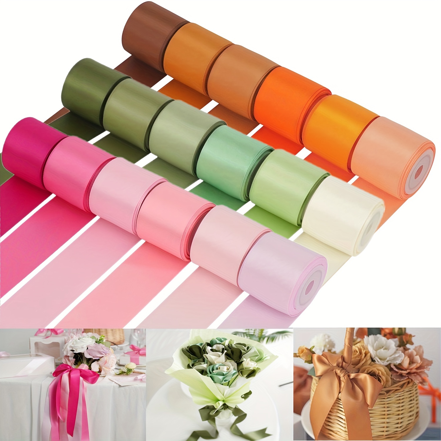 

6 Assorted Satin Ribbons: 1.57 Inch X 5 Yards, Total 30 Yards - Crafts, Gift Baskets, Birthday Party Decor, Diy Hair Bows