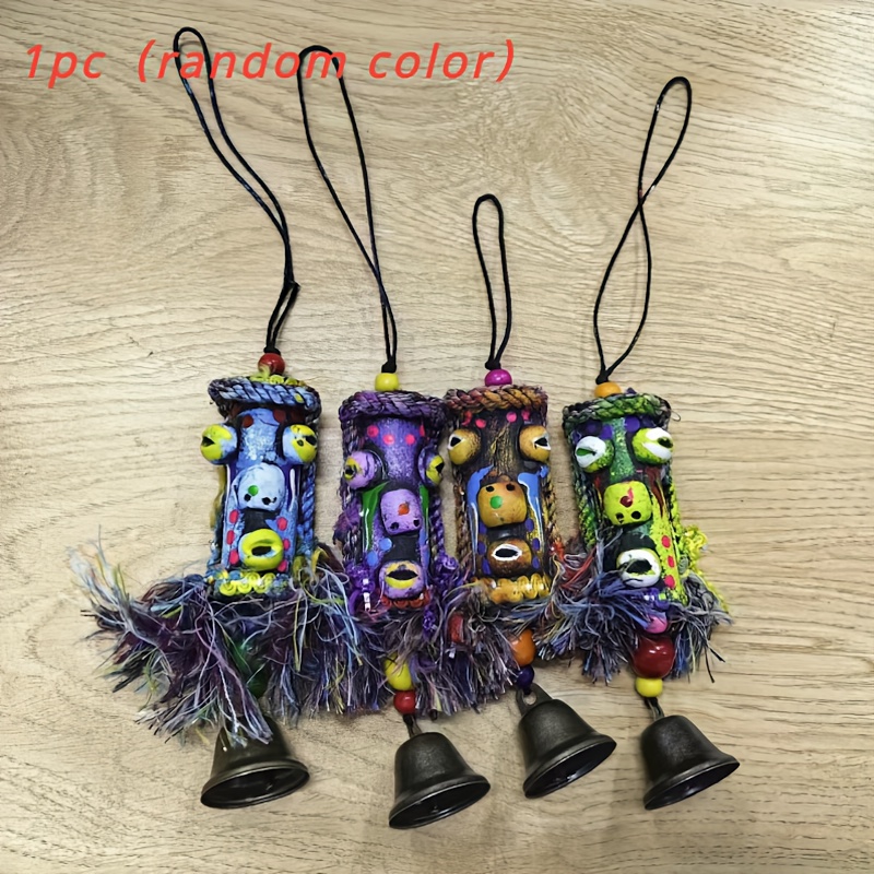 Image of Handcrafted Yunnan Ethnic Wind Chime With Vintage - Wooden Beads, Tassels For Home & Bar Decor - Perfect For Halloween, Christmas, New Year's & Father's Day Gifts, Random Color