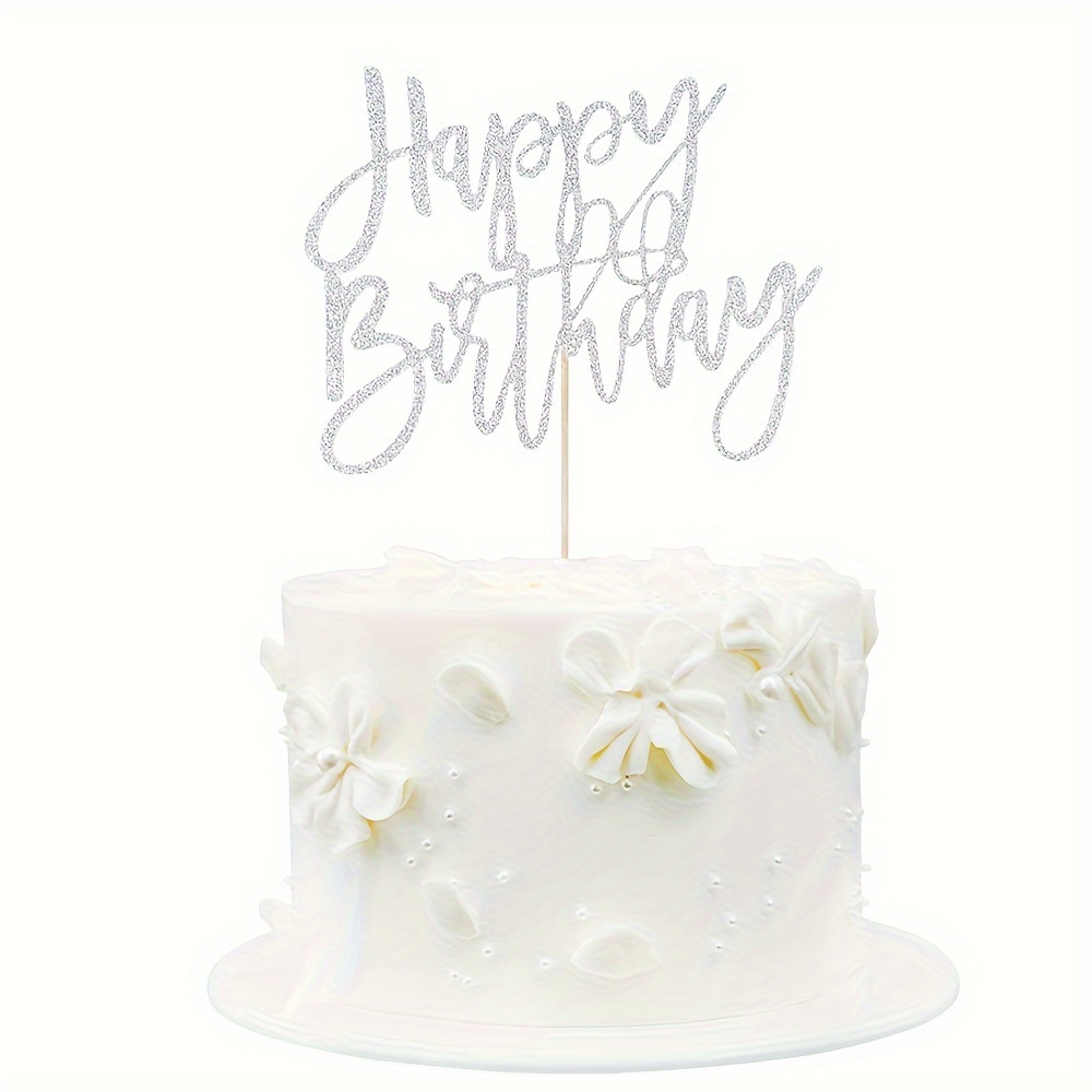 Image of 1pc Happy Birthday Cake Topper Birthday Party Decorations Supplies Silvery Glitter For Halloween,christmas Event & Party Supplies Halloween&christmas