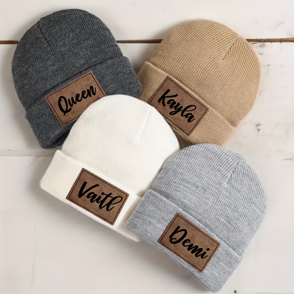 

Customized Unisex Stretchable Soft Cool Style Knit Beanie Cap, Personalized Patch Design Cuffed Thick Winter Hat, For Men And Women, Father's Day Gifts