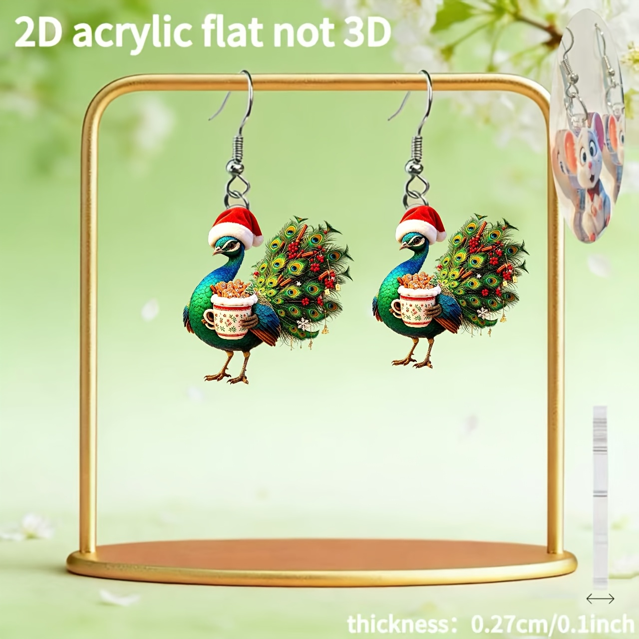 Women's Christmas Peacock 2D Acrylic Earring Ornament
