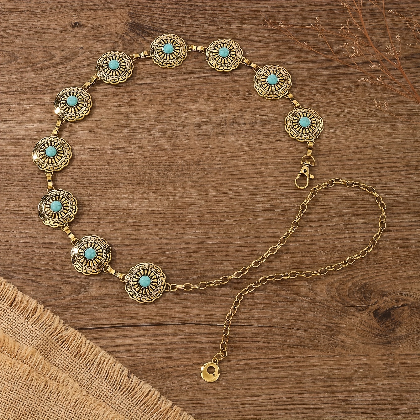 turquoise hollow out waist chain boho silvery metal belly  display picture 3