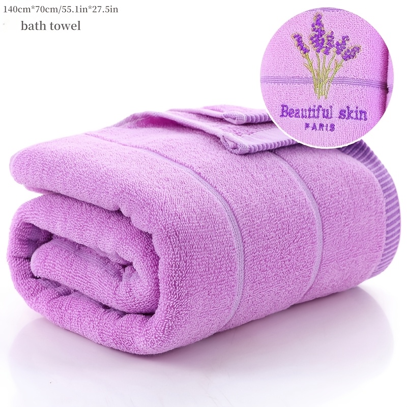 Image of 1pc Lavender Embroidered Bath Towel Soft Absorbent Towel Couple Towel 100% Valentine's Day Gift 140cm X 70cm/55.1in X 27.5in
