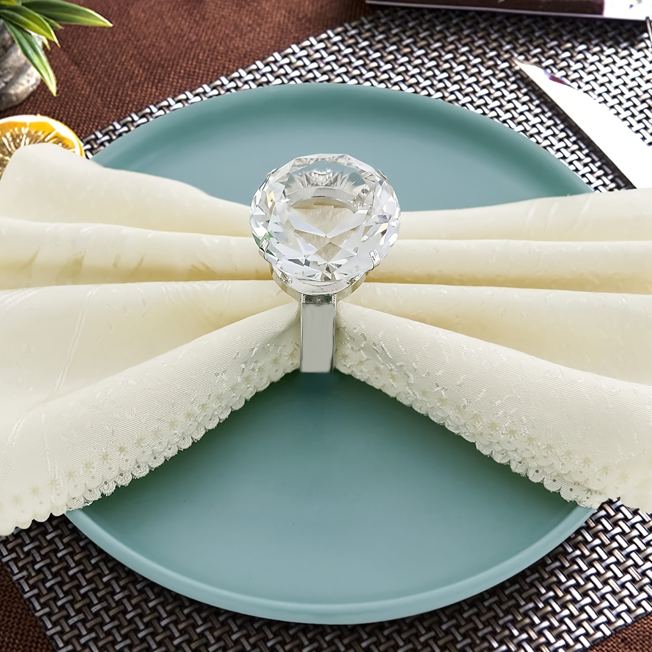 Image of 1pc, Wedding Diamond Napkin Ring, Suitable For Wedding Parties, Festive Celebrations, Picnics, Camping, Country Gatherings, Birthday Party Table Decoration