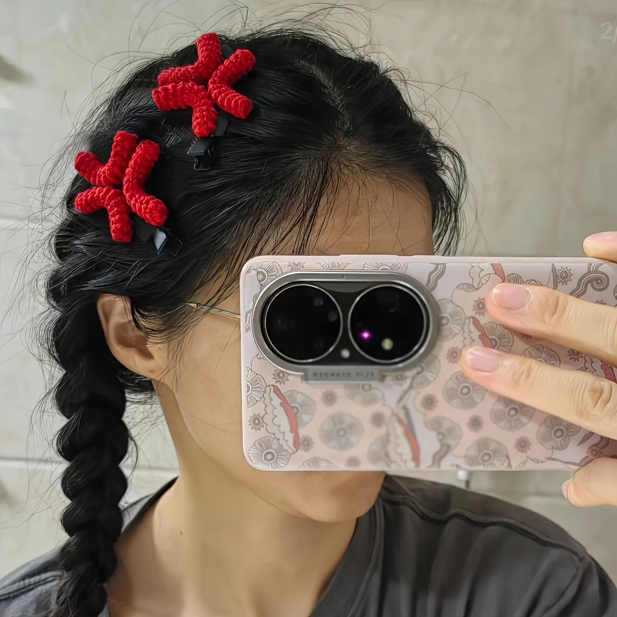 

1pc Y2k Aesthetic Red Eyebrow Hair Clip, Cute Knitted Fabric Rectangular Anime-inspired Hair Accessory For Women' And Party Hairstyles