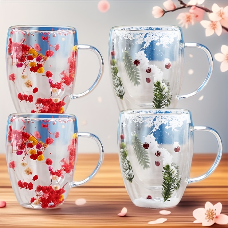 

1pc Double-walled High Borosilicate Glass Mug, Cup With Handle, Insulated Christmas Themed Glassware For Tea, Milk, Juice - Machine Washable, Reusable, Recyclable, Ideal For Home, Office & Gift Use