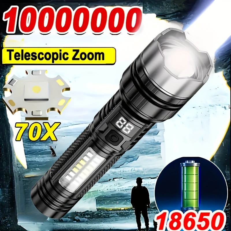 

1pc High- Flashlight With Digital Display, Rechargeable Lithium Battery, Usb Charging, Portable Spotlight For Home & Outdoor Emergency Use, Plastic Shade, ≤36v Operating Voltage