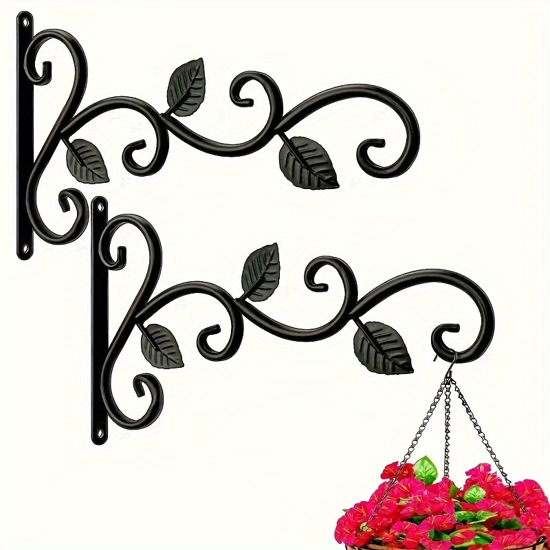 

2-pack Black Metal Artistic Wall Hooks For Hanging Plant Baskets, Hand- Bracket With Leaf Design For Flower Pots, Lanterns, Wind Chimes, Outdoor Decorations