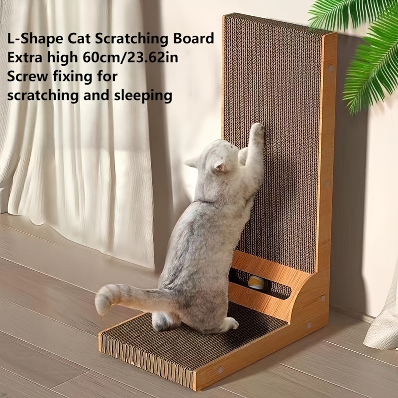 

Extra-large L-shaped Cat Scratcher - Vintage Corrugated Cardboard Claw Sharpening Post, Wall-mounted Design For Cats