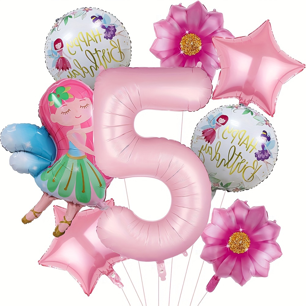 8pcs Pink Flower Balloon Set, Floral Birthday Decoration Balloons Party Supplies Theme Birthday Decor