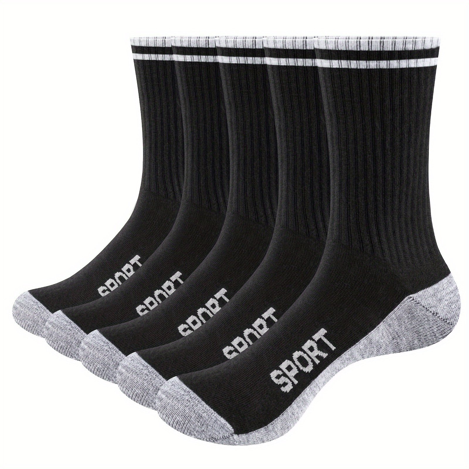 

5 Pairs Of Men's Sports Crew Socks Breathable And Wicking Daily, Socks Sports Training Socks For All-season Wearing