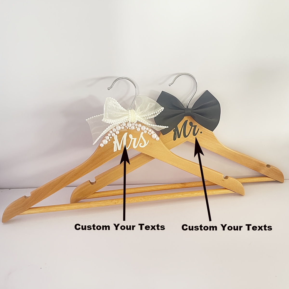 TEMU Percha para vestido de novia y novio personalizada (Novia y Novio) con perla, colgador de perlas con de cinta de perlas, colgador de vestido de
