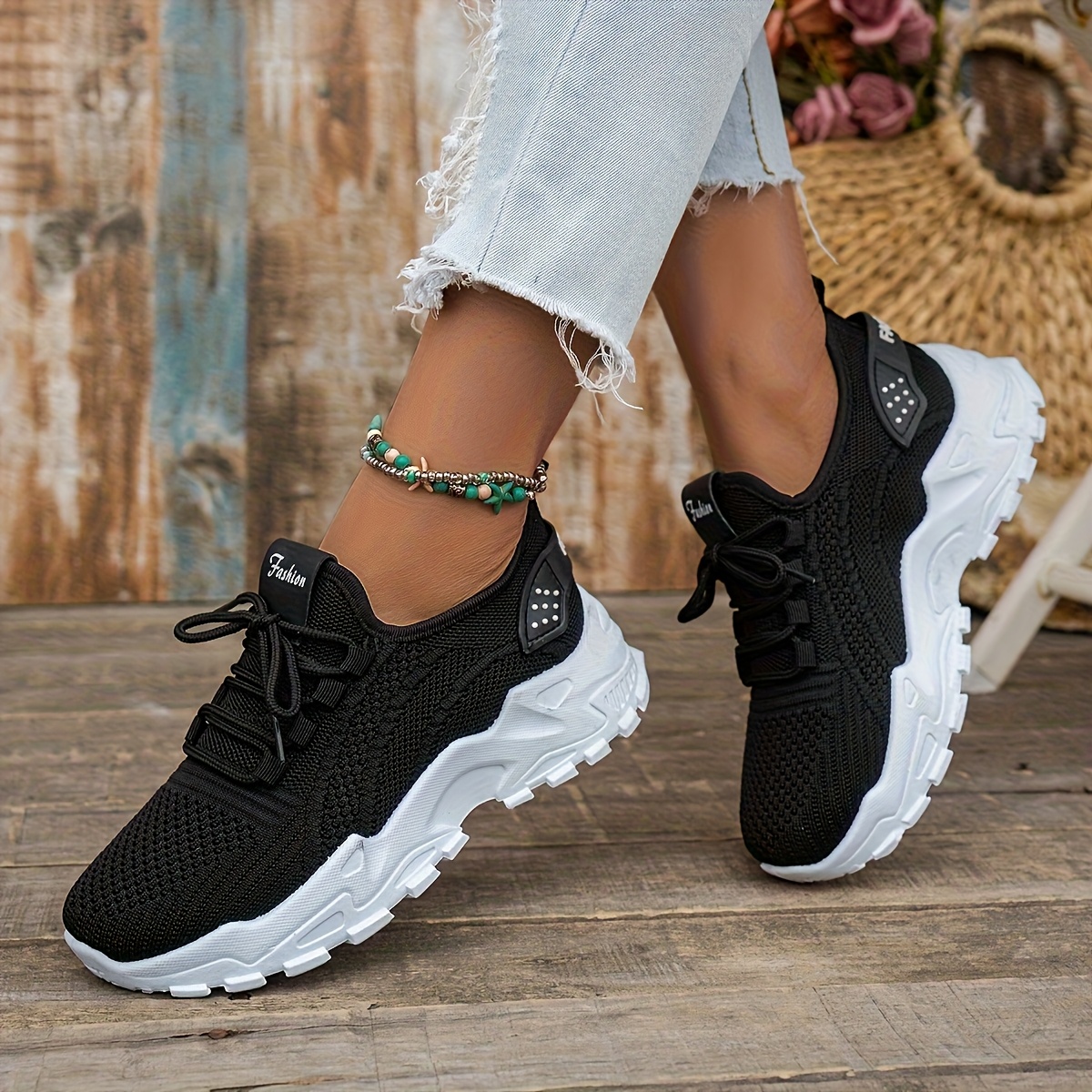 Zapatos deportivos casuales de moda para mujer Zapatillas de  transpirables con de goma, diseño de cordones medio, comodidad para