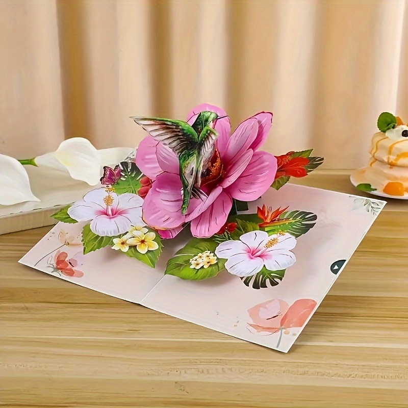 

Elegant 3d Pop-up Card With Flowers And Hummingbird - Perfect For Mother's Day, Birthday, Wedding, Valentine's Day, Anniversary, And More - Personalized Greeting Card For Any Occasion