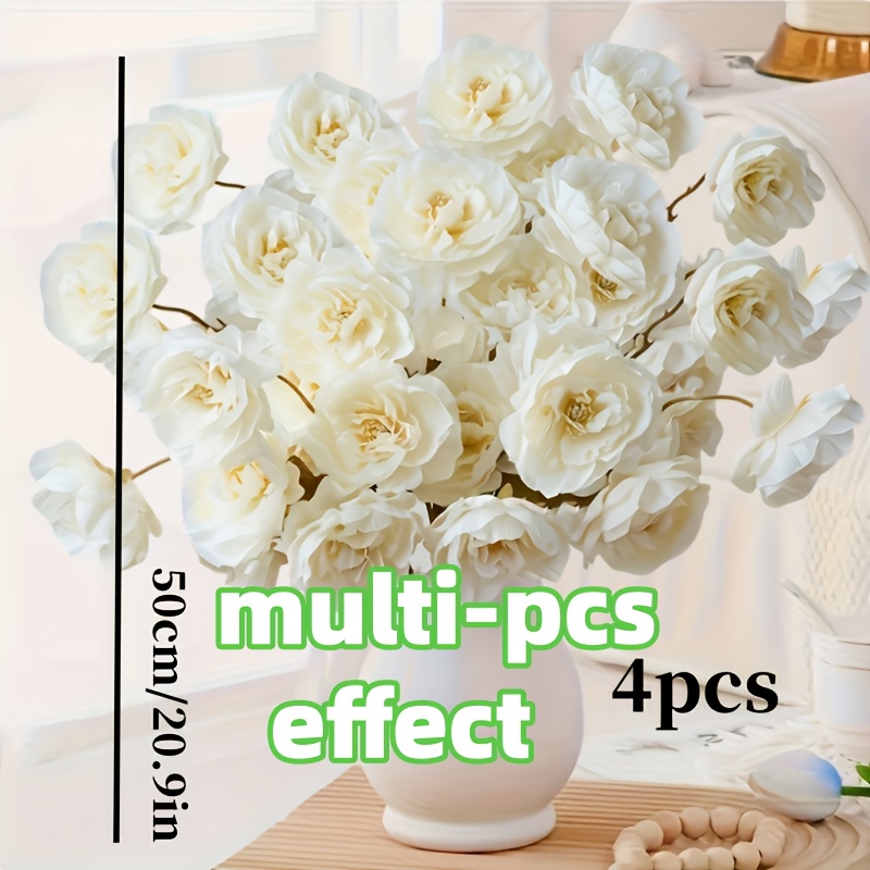 Image of 20pcs Elegant White Peony Flowers - 4pcs Set, Home Decor And Vase Filler, Perfect For Weddings, Holidays, Valentine's Day, Office Decor, Bouquet Accents, Artificial Flowers - Festive Faux Flowers