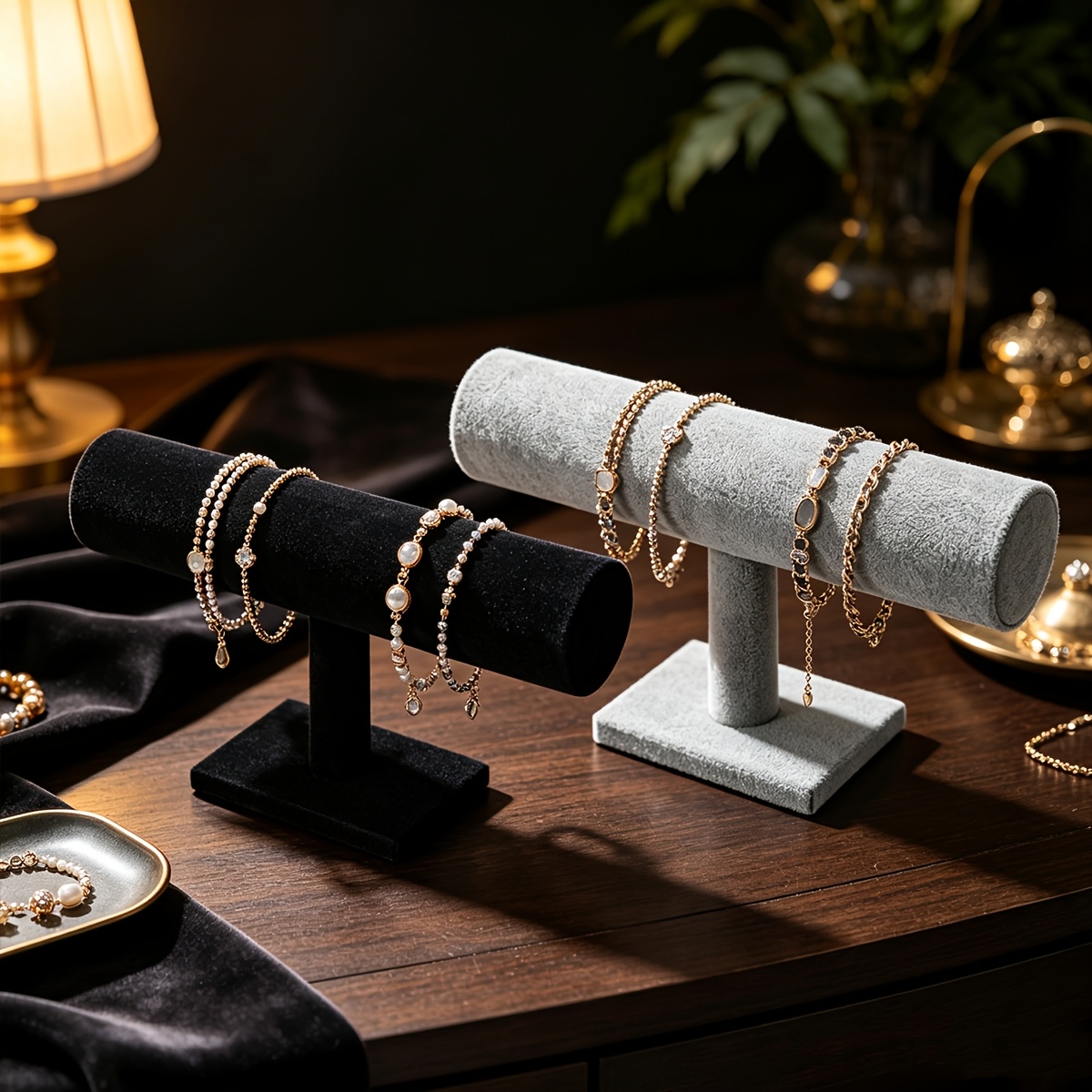 TEMU 2pcs Velvet Jewelry Display Stand Set Mannequin Necklace Model Bracelet T-shaped Display Rack Countertop Necklace Bracelet Storage Rack Jewelry