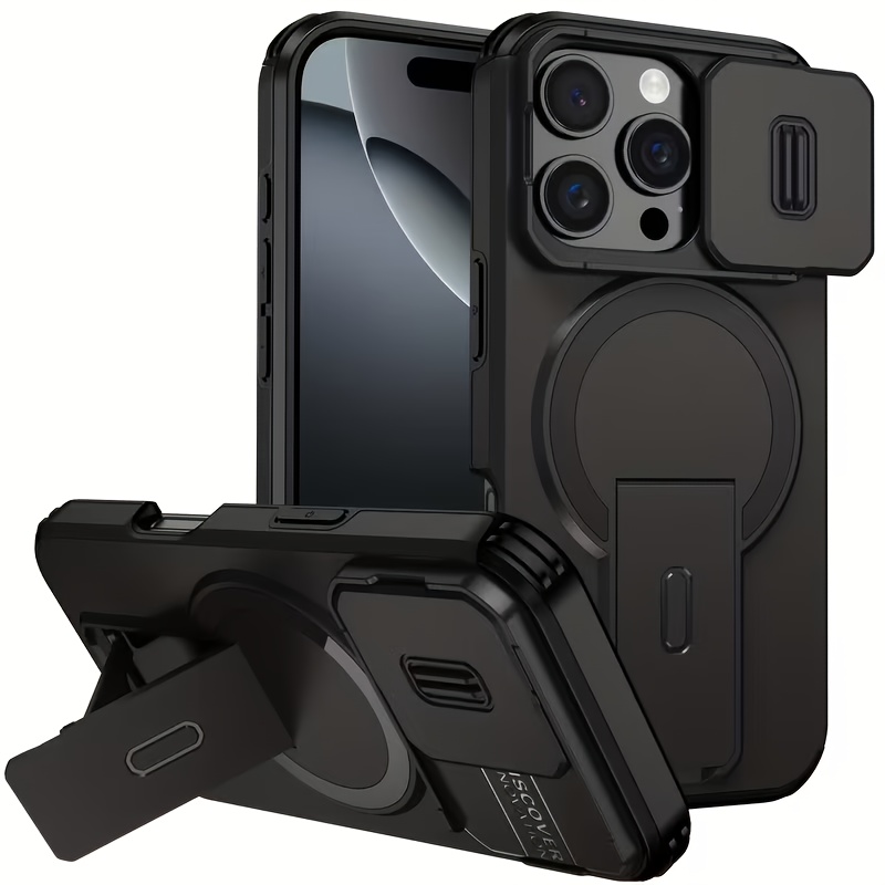 E-shop Handyhülle - Kompatibel mit iPhone 17/16/15/14/13/12/11 Modellen. Mit Schiebbarer Kamera Schutzhülle, Kamerabeschutz, Ständer.