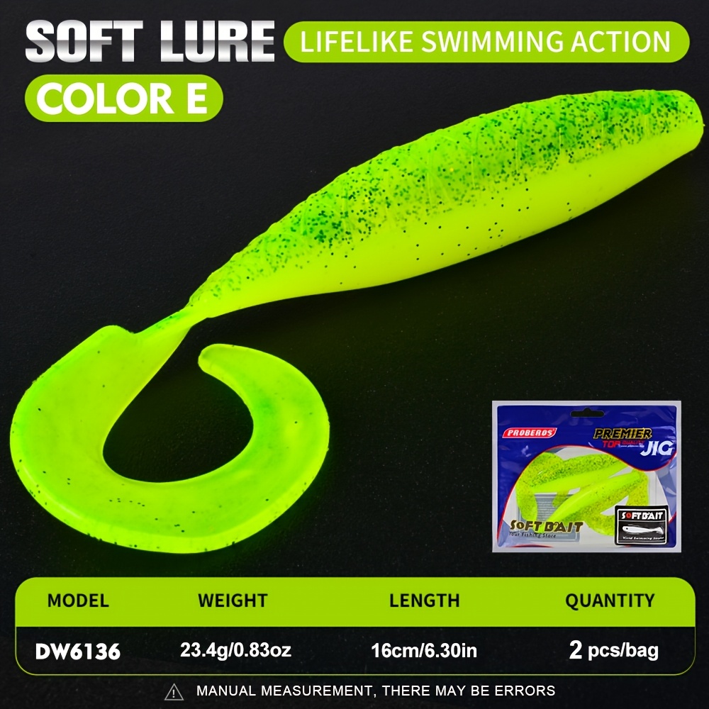 E-shop 2 Stück Grub Curly-Tail Swim-Bait Crappie Angelköder | 16cm/23g Groß, PVC Material, Geeignet für Salzwasser und Süßwasser, Gemischte Farbe