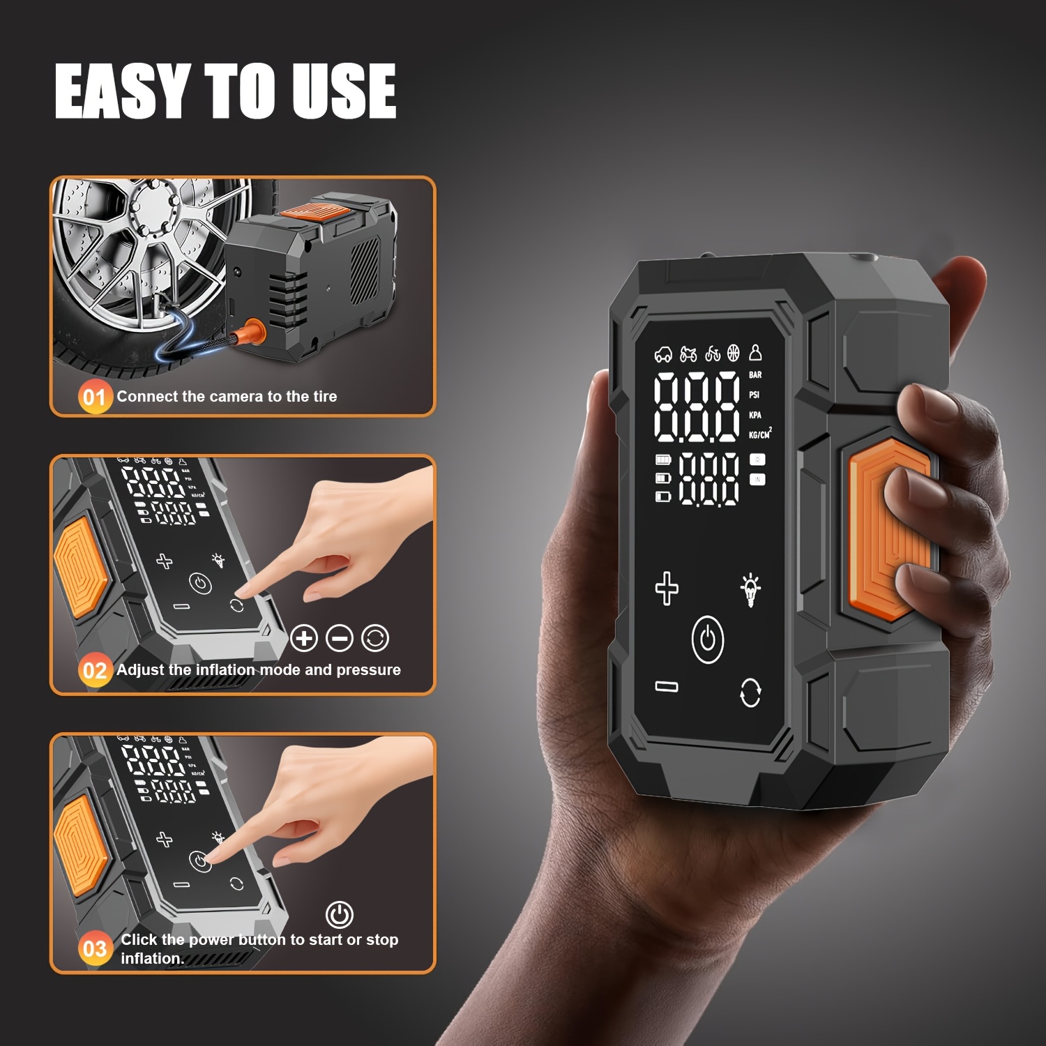 TEMU 12000mah Heavy Duty Tire Inflator Portable Air Compressor | Povverful, 7x Faster, 150psi, 12v&cordless, For Car Tires, Suvs & Rvs, Digital