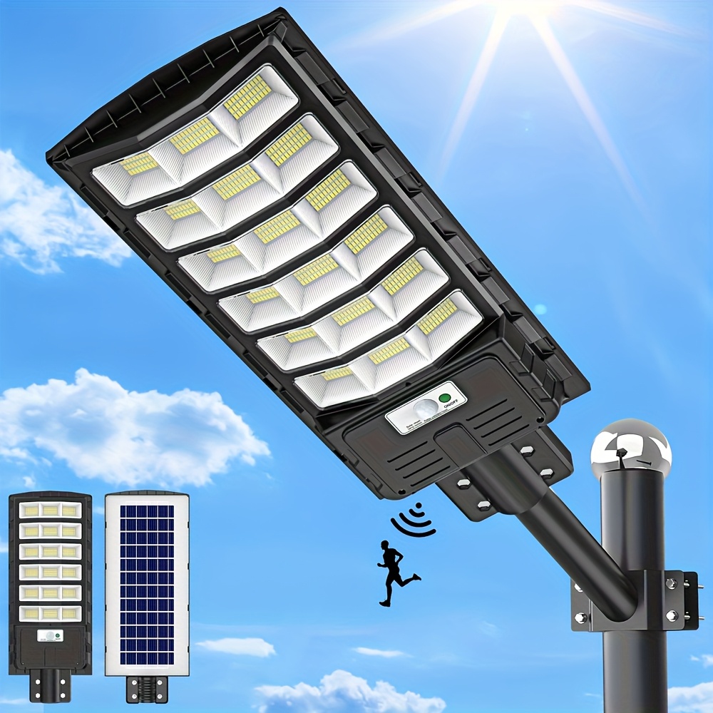 Led Solar Street Lights Outdoor, Commercial Light, 6500k Dusk To Dawn Solar Security Flood Lights Motion Sensor Solar Led Lamp For Basketball Court, Road, Playground