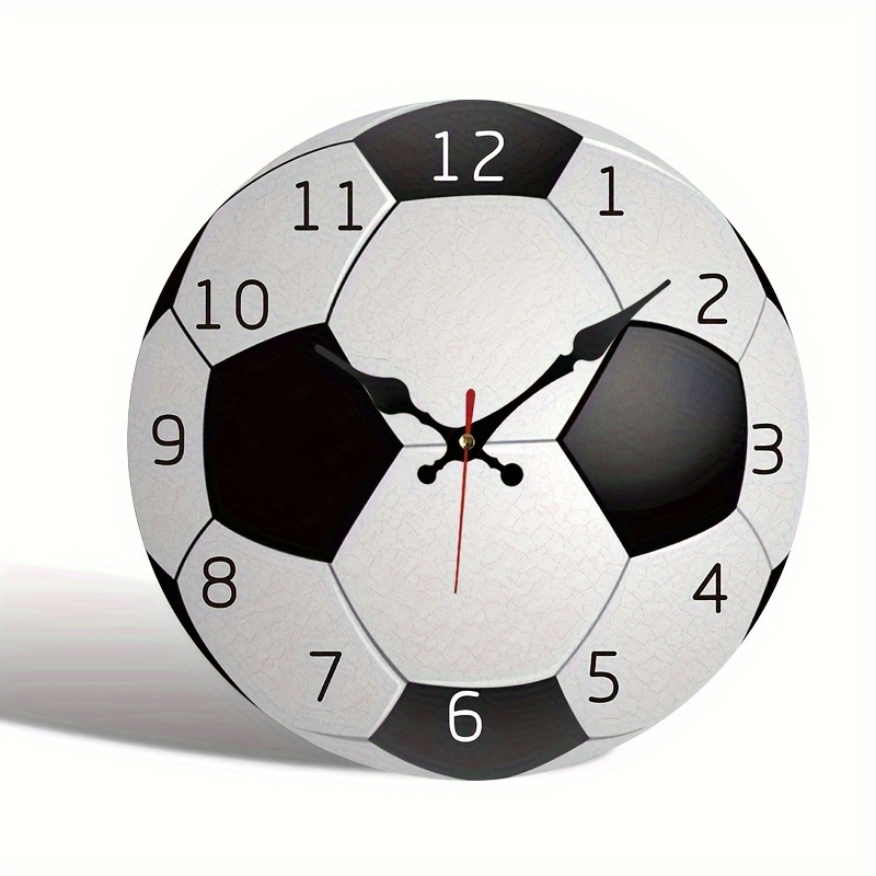 

Silent Soccer Ball Wall Clock - Battery-powered, Round Wooden Clock For Bedroom, Living Room, Study & School Decor