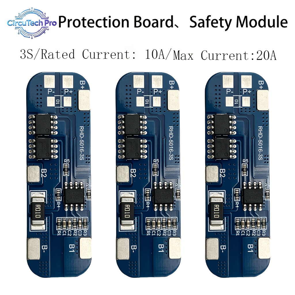 TEMU 3s 18650 Lithium Battery Bms Protection Board, Lithium Cell Circuit Protection Module For Battery Pack 3pcs, Without Battery