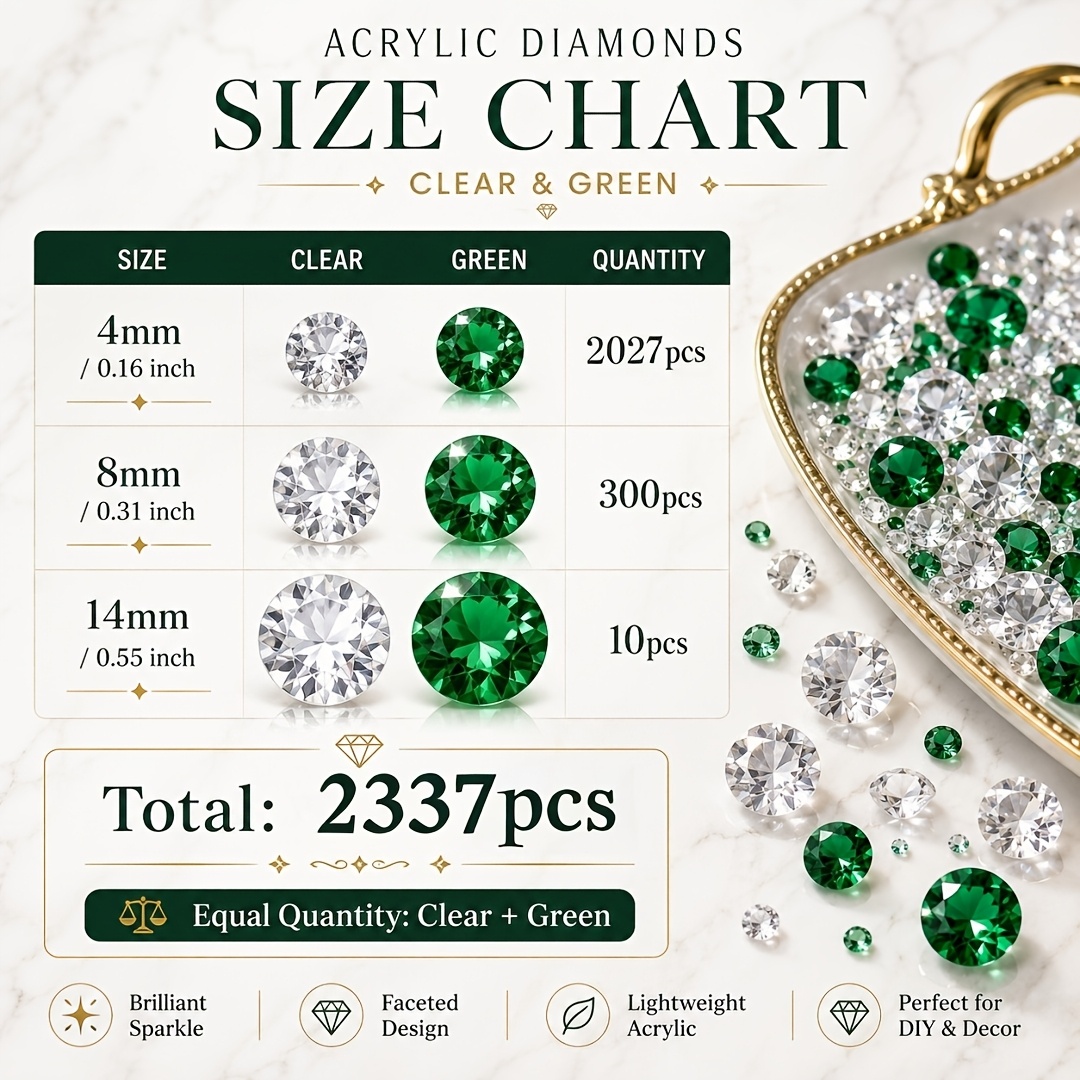 TEMU 2337pcs Acrylic Green Fake Diamonds, Vase Filling, Home Decoration, Home Decor Additions, Wedding Gifts, Bridal Shower Decorations, Outdoor