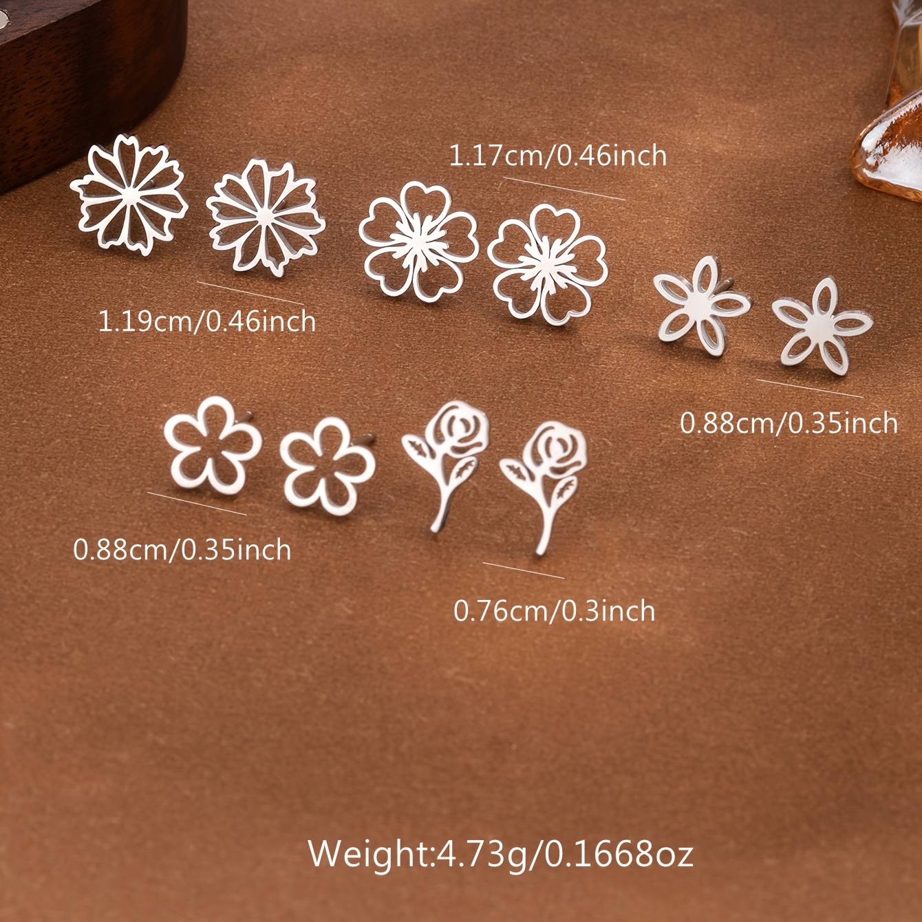 TEMU 5 Pairs Of -style Mini Flower Series Stainless Steel Earring Sets Are Suitable For To Wear
