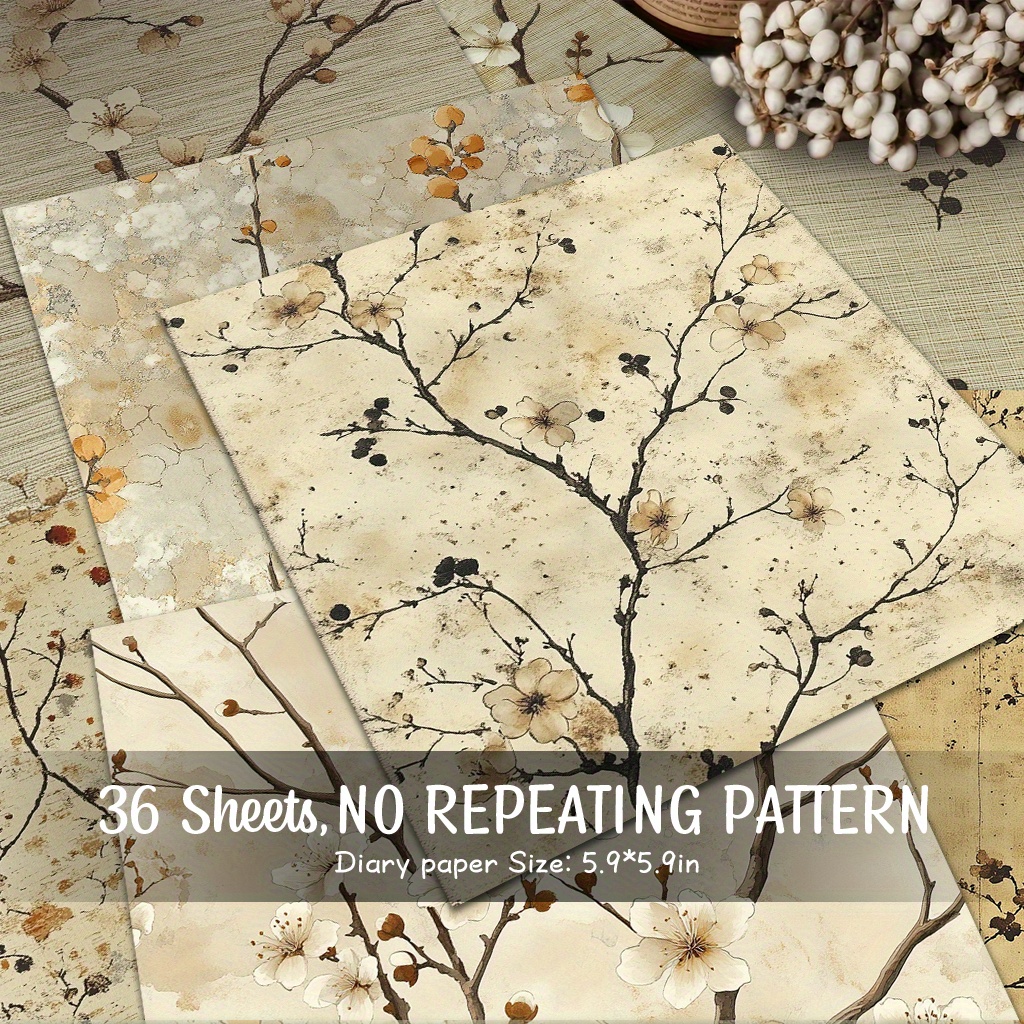 36 sheets black and   flower pattern wallpaper   paper decorative paper material paper craft paper journal paper suitable for gift wrapping trash diary vintage diary background card pad background decoration