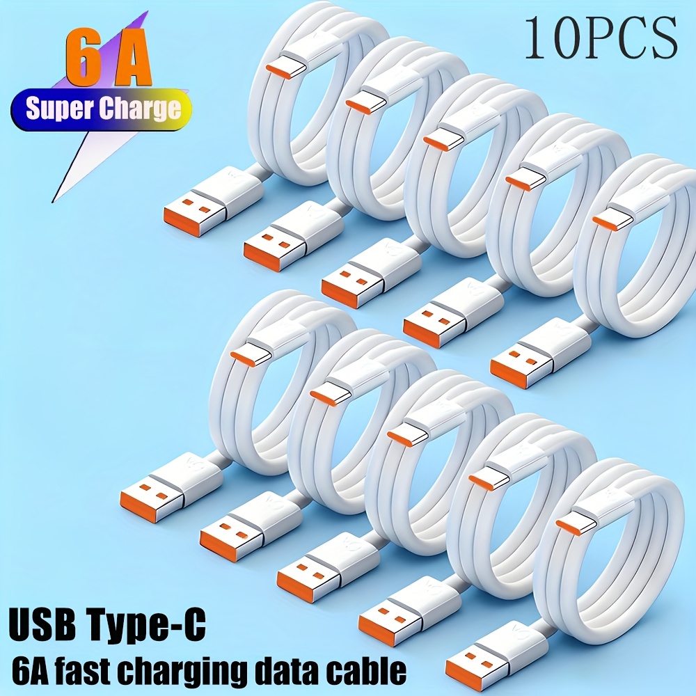 10pcs usb to type c 6a fast charging data cable for xiaomi redmi oneplus poco type   phone usb c charger wire phone data cord for samsung oppo vivo honor charge line for camera monitor vcr tv power bank mini fan usb type   usb c wire