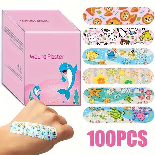 100pcs cartoon bandages cute patterns breathable hemostatic wound plasters pe material