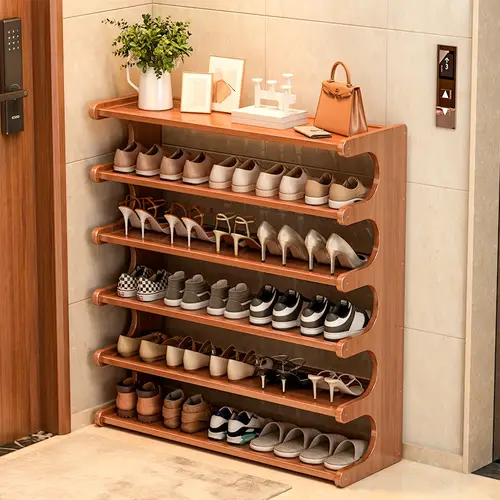 1pc bamboo shoe rack 5 6 tiers bamboo shoe rack wooden shoe storage organizers for 18 pairs easy to assemble space saving shoe rack for front door entrance entryway living room bedroom garage