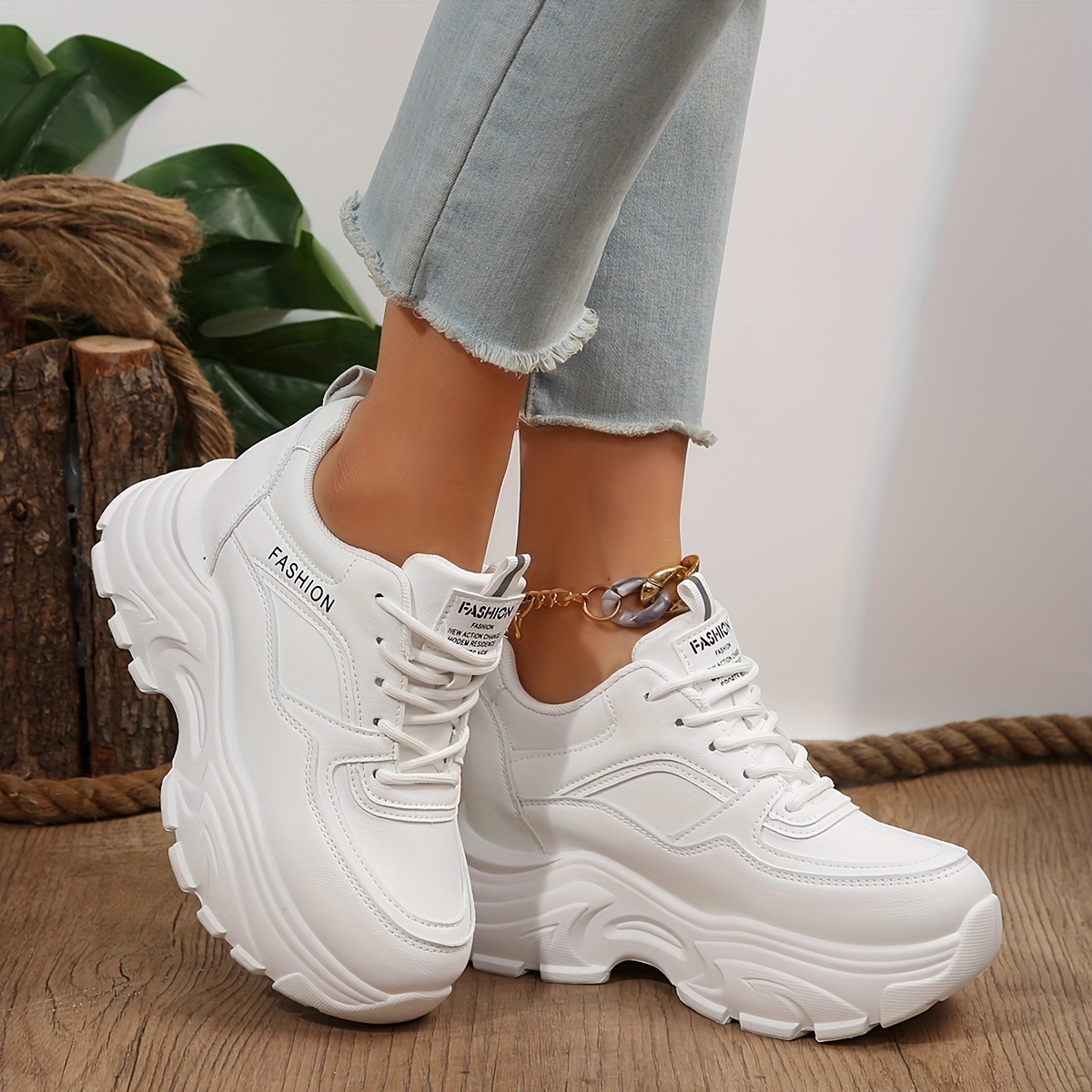 Women's Casual Chunky Sneakers Lightweight Lace-Up Shoes with Insole  Rubber Sole