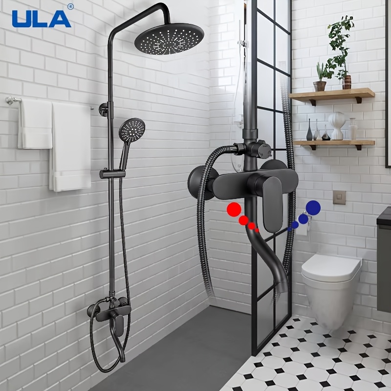 Black Shower Set with Brass Body for Bathroom Use