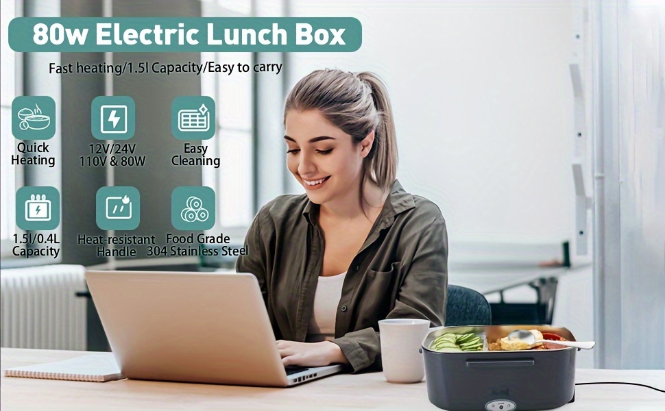 1 set electric heating lunch box food warmer portable lunch box for home and car 12v 110v adult car truck work lunch 5l removable 304 stainless steel container free fork and spoon with insulation bag used in home car office use details 0