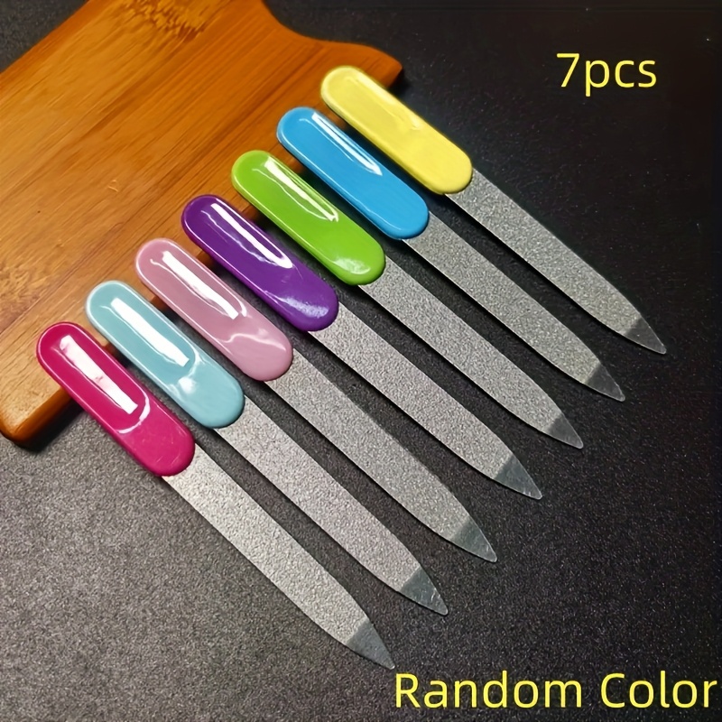 TEMU 7pcs Of Stainless Steel Double-sided Nail Files, Polishing And Buffing Tools, Suitable For Home Manicure Or Nail Studio Use (random Colors), For Toenail& Foot Clean