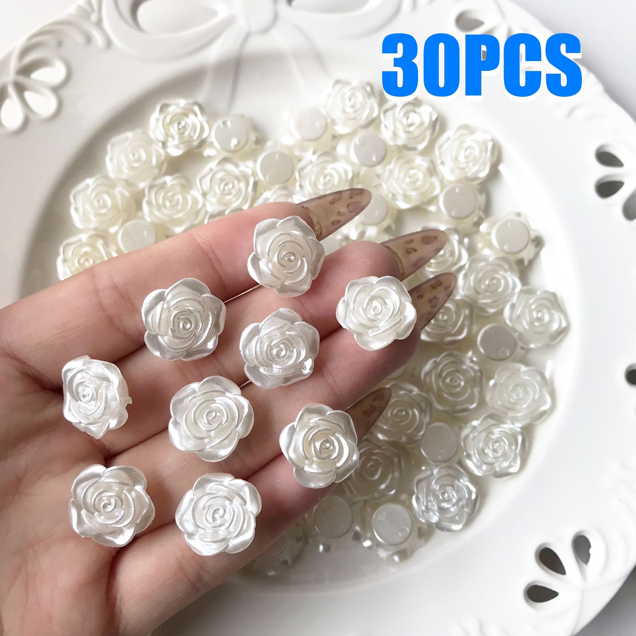 30pcs/16mm Pearlescent Rose Camellia Material Cream Glue Mobile Phone Case Pearlescent Jewelry