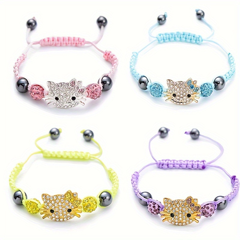 

Sanrio Hello Kitty Adjustable Bracelet For Women - Cute Cartoon Style With Synthetic Zirconia Pendant, Fashionable Weave Wristband, & Gifting, Ideal For Valentine's Day & Christmas Jewelry Accessory