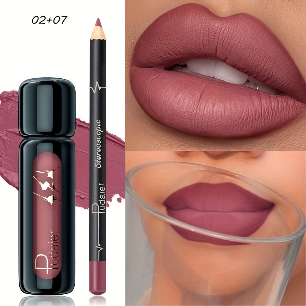 Image of 2pcs/set Long-lasting Waterproof Lip Liner Set, Natural End, Types, Pink, Purple, Halloween