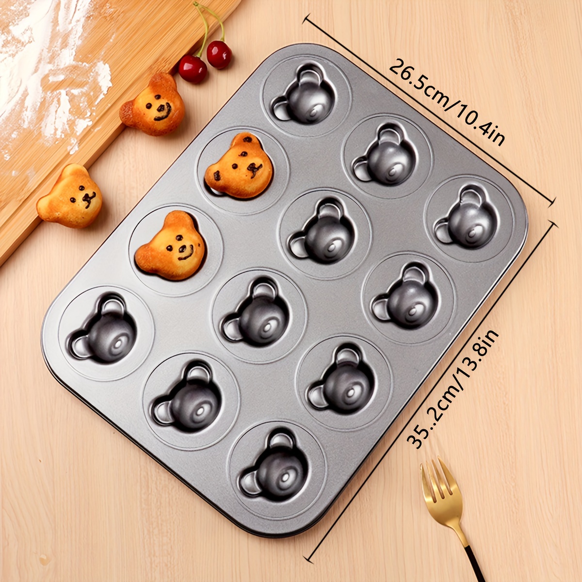 1pc/2pcs [1pc Baking Pan And 1pc Basting Brush] 4/6/9/12 Japanese Cartoon Bear Madeleine Pan Internet Celebrity Beverage 3d Bear 6- Small Cake Mold