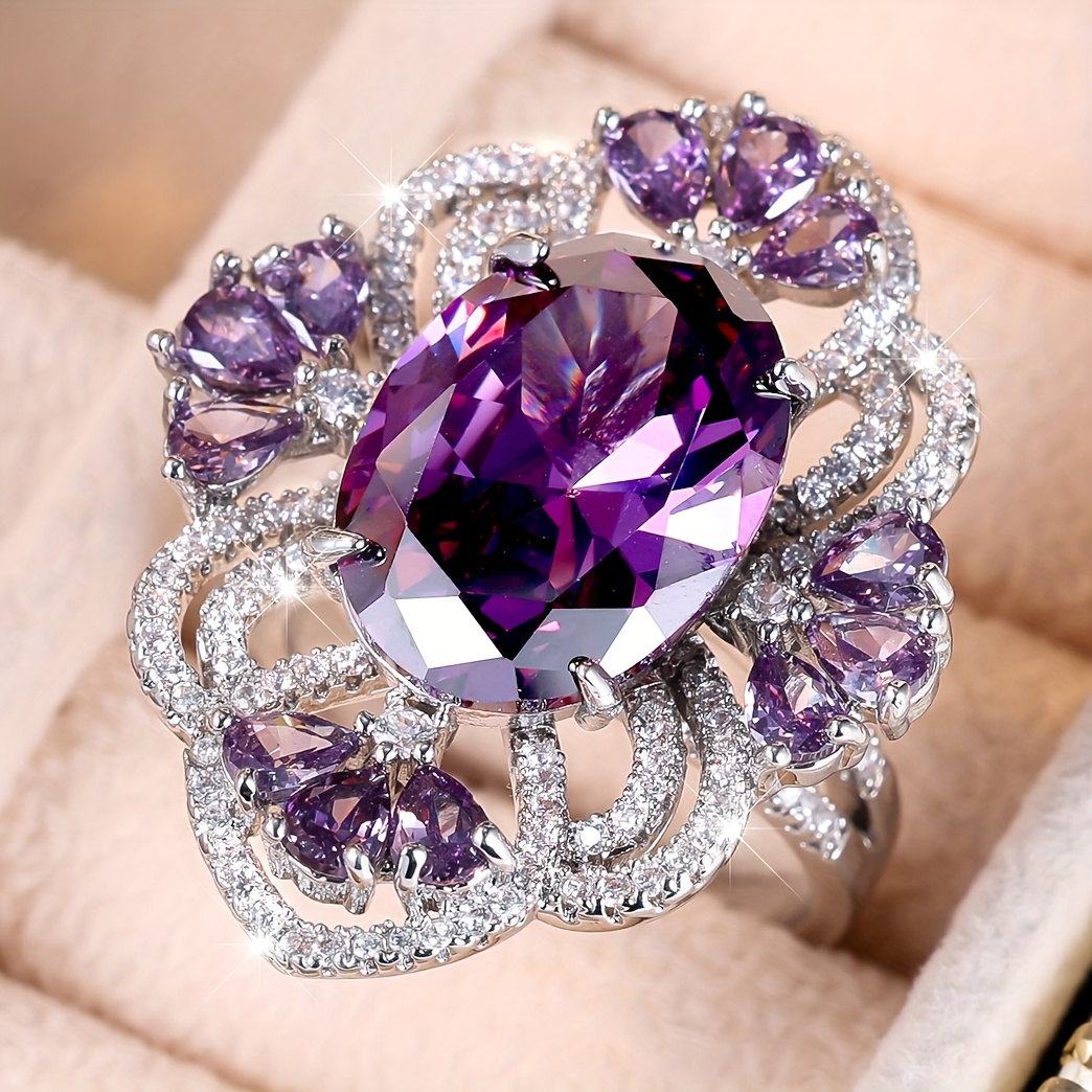 TEMU Angol; A Fine Oval Synthetic Zirconia For Ladies, Fashionable, Elegant And Luxurious Ring Suitable For Party And Banquet.