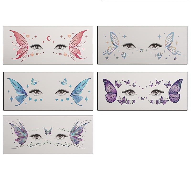 TEMU 5 Sheets Glitter Face Eye Temporary Tattoos, Long-lasting Waterproof Easy To Apply, Colorful Fairy Star Moon Stickers For Festivals, Parties And