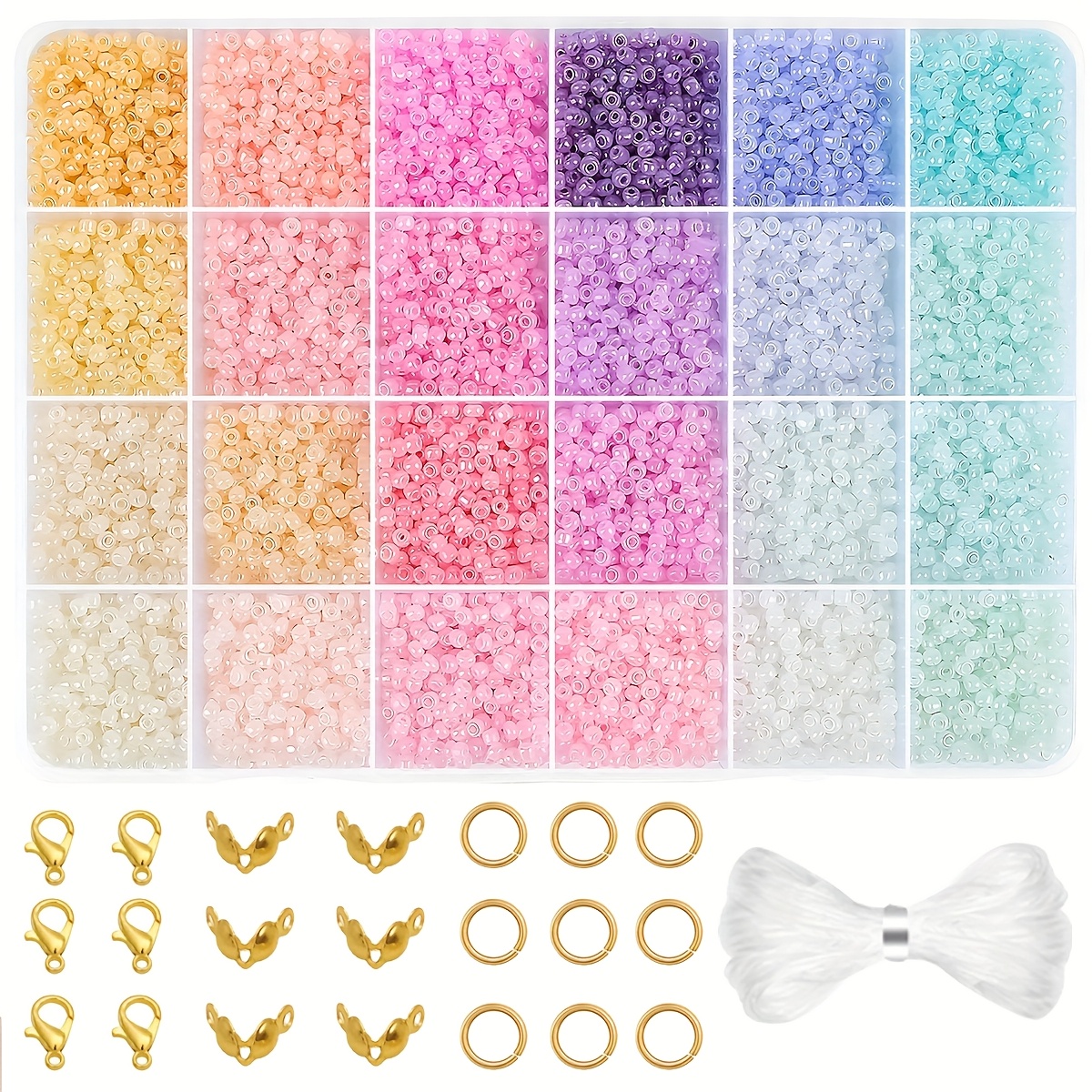 

5760+pcs Style 3mm Round Glass Seed Beads Kit, 24 Assorted Colors, Making Set For Bracelets, Bracelet Crafts, Arts And Crafts Gifts