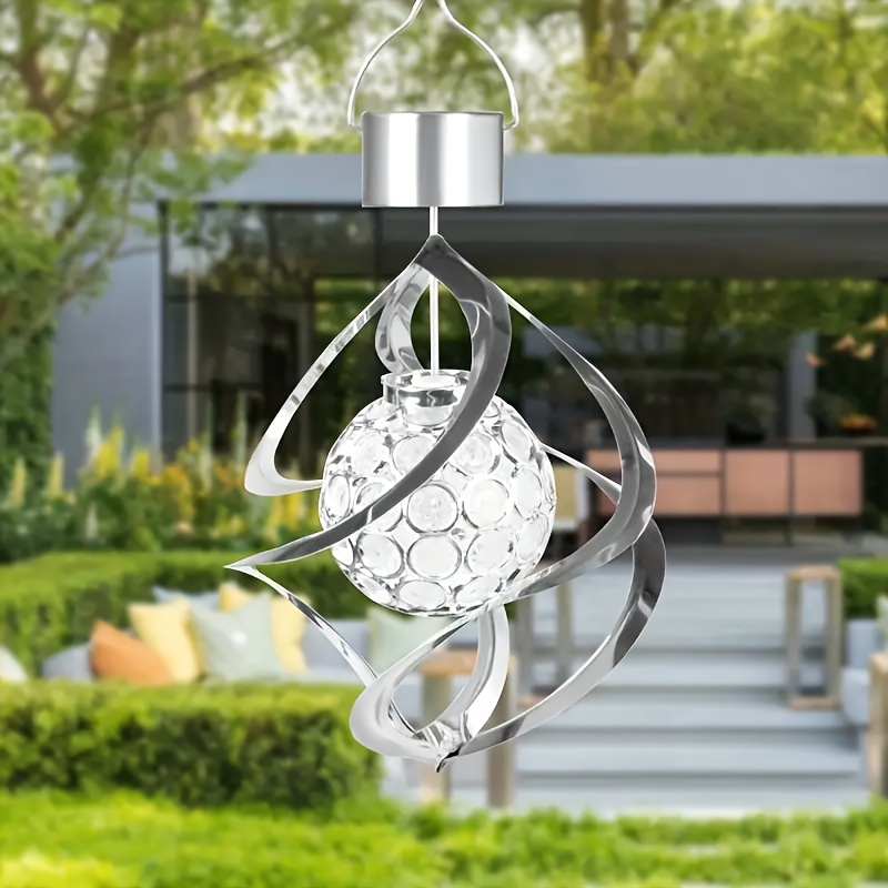TEMU An Automatic Color Changing Solar Wind Rotator And Lantern Led Garden Decoration With Metal Hanging Lights, Waterproof Rating Ip44 For Outdoor