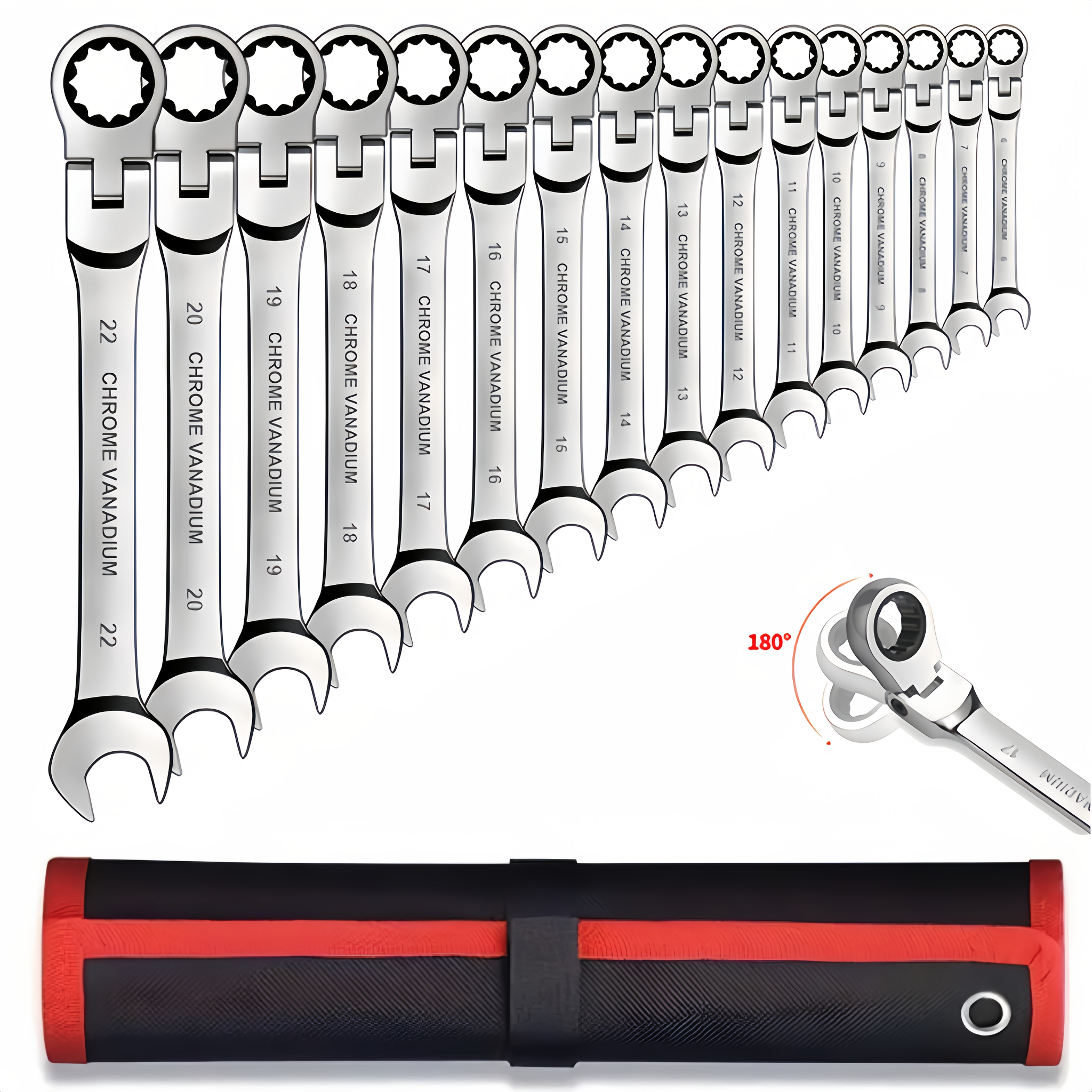 

8pcs Movable Head Ratchet Wrench Set, Metric Wrench Small Size, Fit Wrench Size For Auto Repair, Chrome Vanadium Steel Hardware Tool Set, 180 Degree Adjustable Ratchet Wrench